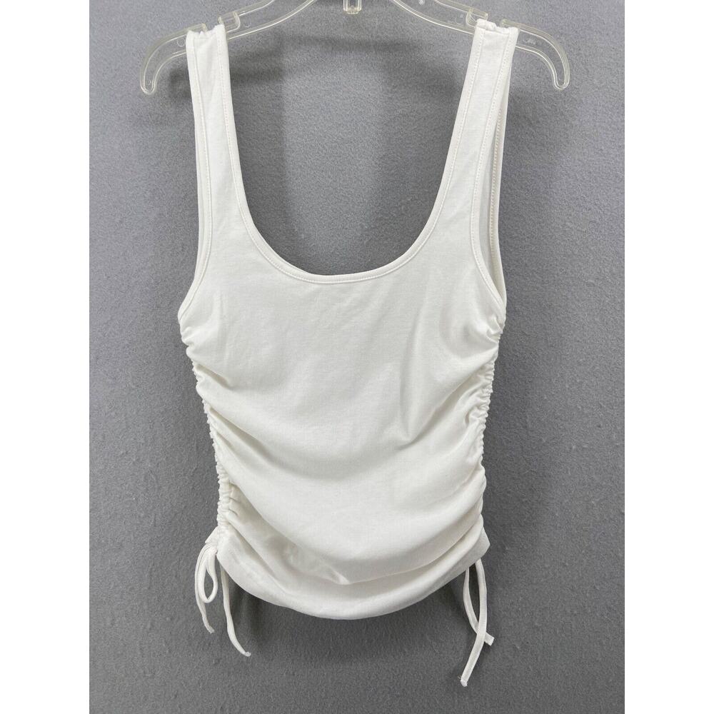4th Reckless Shirt Womens Sz Small Tank White Lindsey Side Ruched Bottom Ties